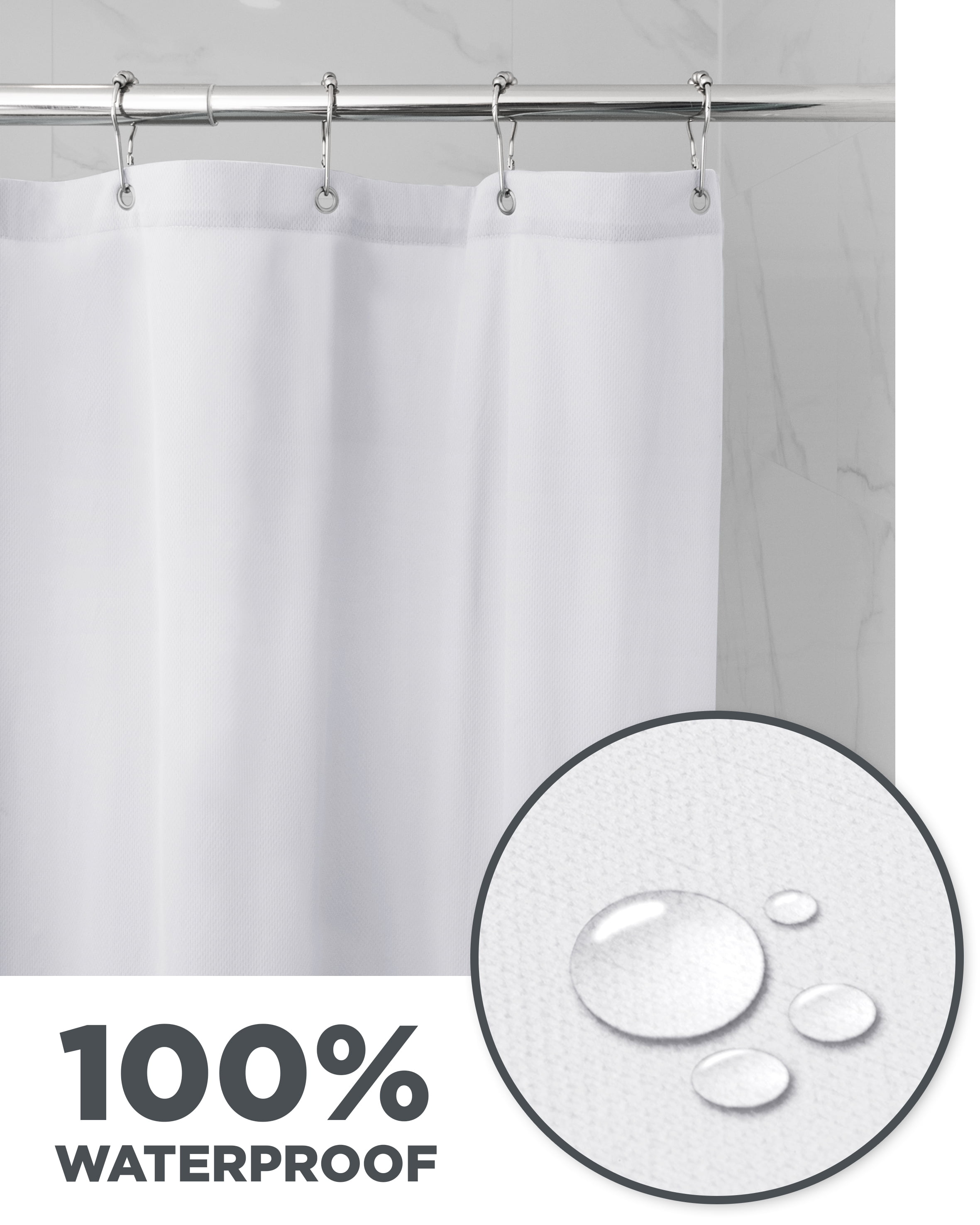 Better Homes & Gardens Ultimate Shield Solid 100% Waterproof Fabric Shower Curtain Liner - White - 70 x 72 in