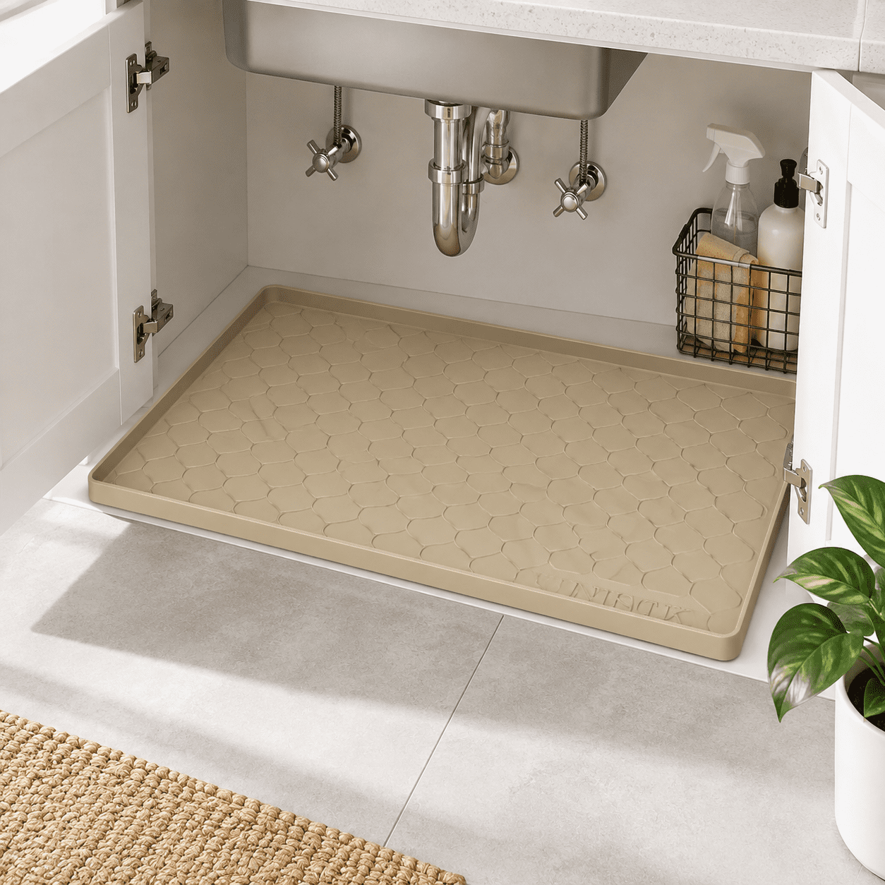 Waterproof Under Sink Mat 22" X 19" Silicone Beige - Walmart.com