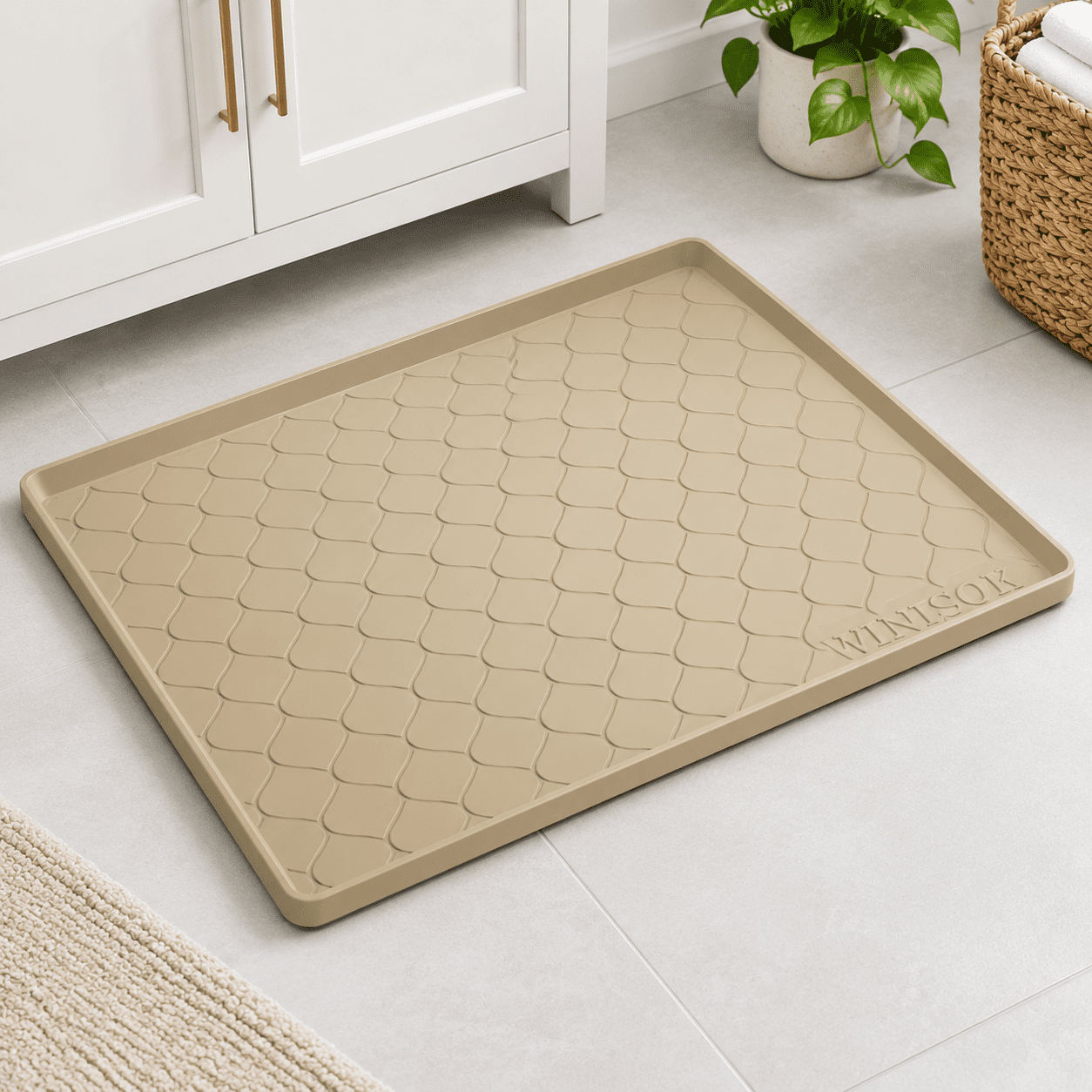 Waterproof Under Sink Mat 28" X 19" Silicone Beige - Walmart.com