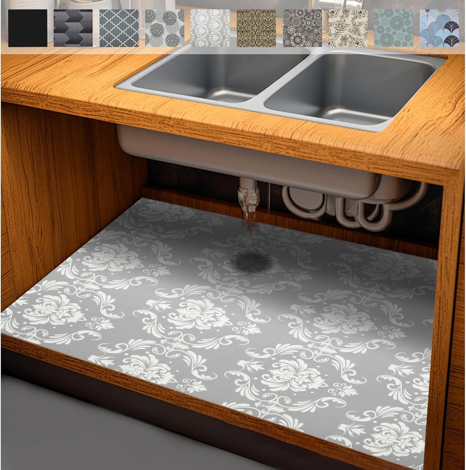 Waterproof Under Sink Mat, Absorbent Quick Dry Sink Liners Protect Cabinets, Durable Shelf Liners, Slip Resistant and Non-Adhesive, 24X68, Light Grey