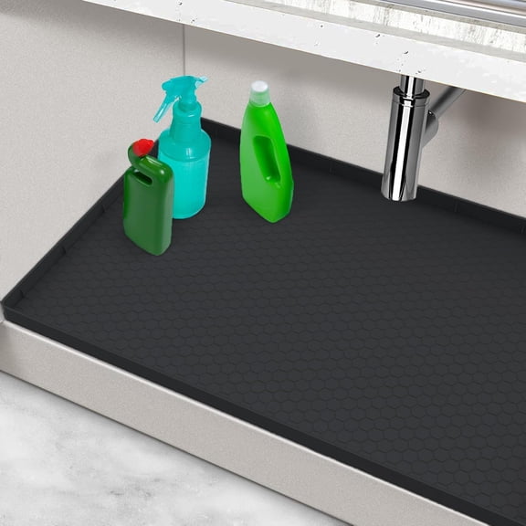 Waterproof Silicone Under Sink Mat 31" x 22", Black Protector and Organizer for Kitchen and Bathroom