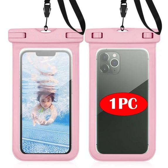 Waterproof Underwater Beach Swimming Mobile Phone Bag Dry Pouch Transparent PVC Waterproof Phone Pouch Dry Bag for Swimming, Boating, Fishing-Pink