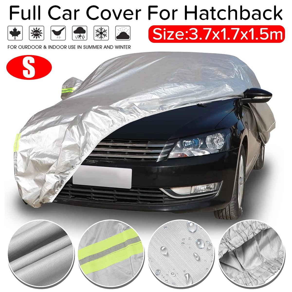 Waterproof Universal Full Car Cover for Hatchback, Outdoor Indoor All