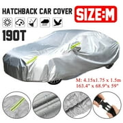 Waterproof Universal Full Car Cover for Hatchback, Outdoor Indoor All Weather Sun UV Snow Dust Rain Resistant Windproof Protection, 163" x 69"x 59", Silver, Size M