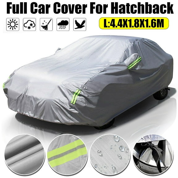 Waterproof Universal Full Car Cover for Hatchback, Outdoor Indoor All Weather Sun UV Snow Dust Rain Resistant Windproof Protection, 173" x 71" x 63", Silver, Size L