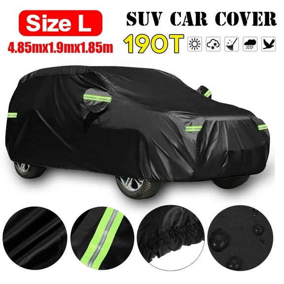 Waterproof Universal Full Car Cover for SUV, Outdoor Indoor All Weather Sun UV Snow Dust Rain Resistant Protection, Black, 191x75x73 inches, Size L