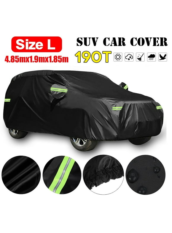 Waterproof Universal Full Car Cover for SUV, Outdoor Indoor All Weather Sun UV Snow Dust Rain Resistant Protection, Black, 191x75x73 inches, Size L