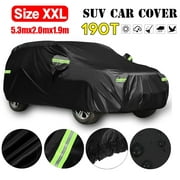 Waterproof Universal Full Car Cover for SUV, Outdoor Indoor All Weather Sun UV Snow Dust Rain Resistant Protection, Black, 209x79x75 inches, Size XXL