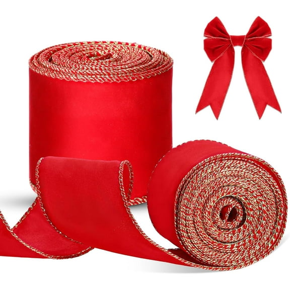 Waterproof Velvet Ribbon with Gold Edge – Wired Christmas Ribbon for Bow Wrapping, Home Decor, Gift Wrapping, Wreath DIY & Christmas Tree