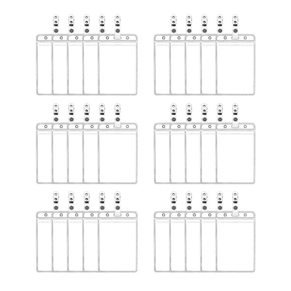 Waterproof Vertical ID Badge Holder with Seal Top Protection, PVC, Holds Multiple Cards (30-Pack)
