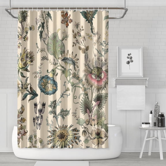Waterproof Vintage Flowers Rustic Shower Curtain 72x72 Inch Boho Style Polyester Unique Shower Curtain for Bathroom Hotel Home Decor with 12 Plastic Hooks