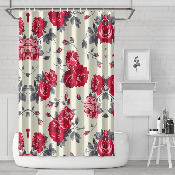Waterproof Vintage-inspired Roses in Chic Modern Colours Shower Curtain 72x72 Inch Boho Style Polyester Unique Shower Curtain for Bathroom Hotel Home Decor with 12 Plastic Hooks