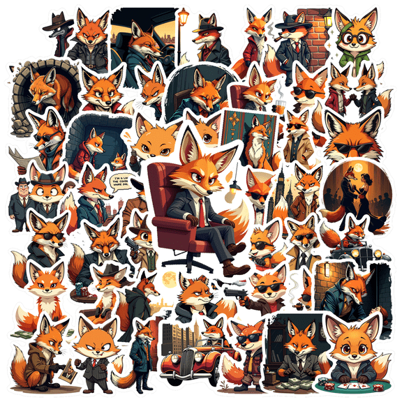 Waterproof Vinyl Fox Stickers Detective Gangster Cartoon for Notebooks Luggage DIY