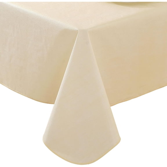 Waterproof Vinyl Rectangle Tablecloth with Flannel Backing, Reusable Wipeable Beige Plastic Table Cover, 60 x 102 Inch for Indoor Outdoor Use