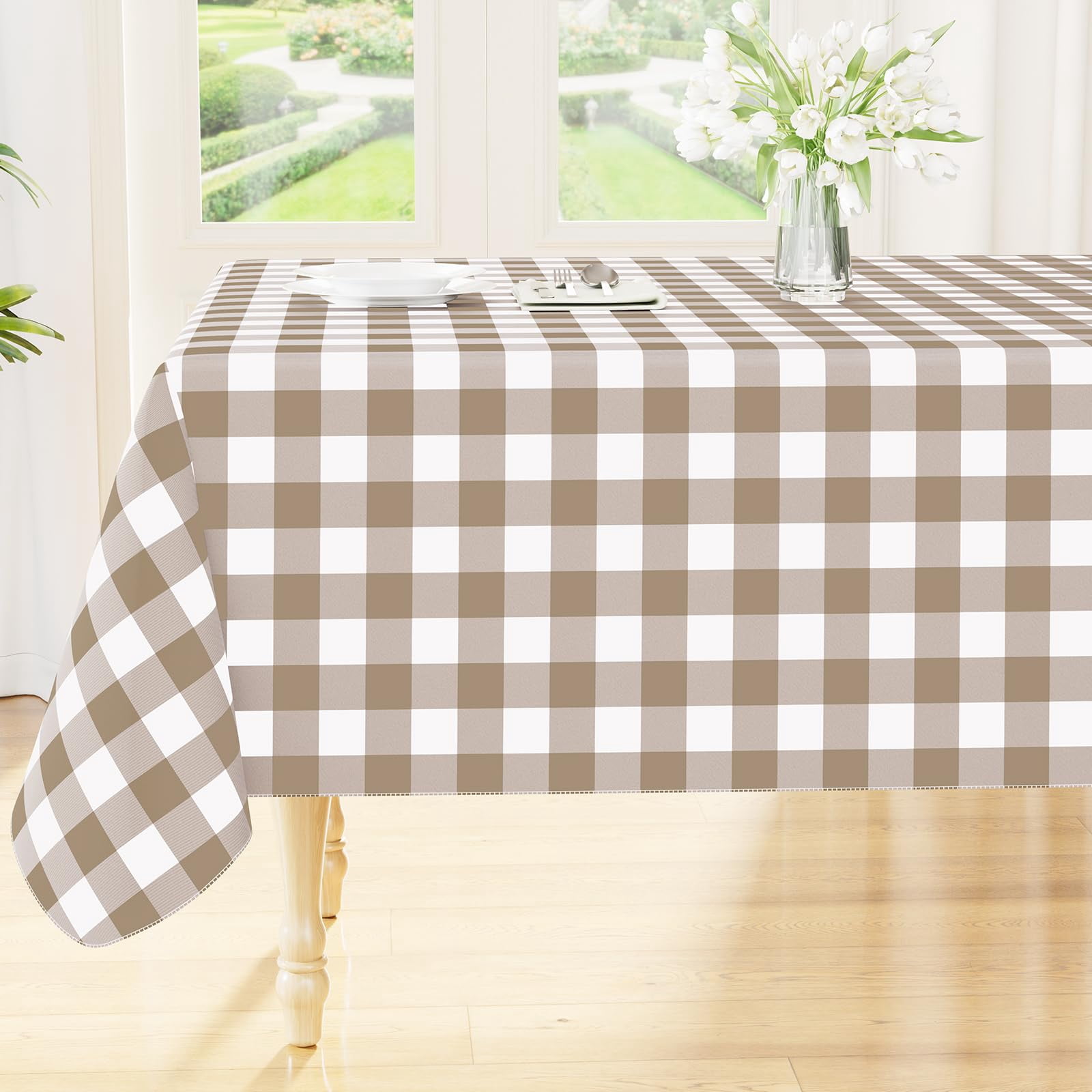 Waterproof Vinyl Rectangle Tablecloth with Flannel Backing, Buffalo ...