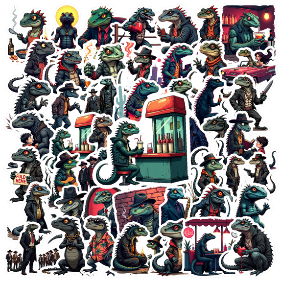 Waterproof Vinyl Stickers Dinosaur Detective Stickers Vintage Lizard Stickers for Notebooks Laptops Instruments