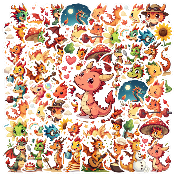 Waterproof Vinyl Stickers Dragon Colorful Cartoon Stickers for Notebooks Laptops Suitcases