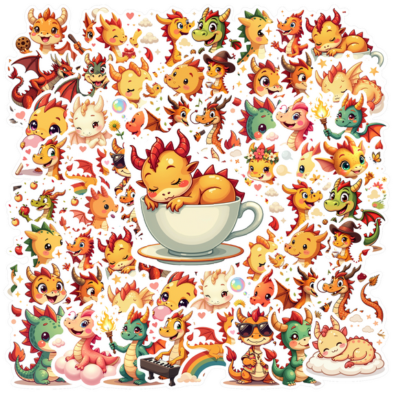 Waterproof Vinyl Stickers Dragon Colorful Cartoon Stickers for Notebooks Laptops Suitcases