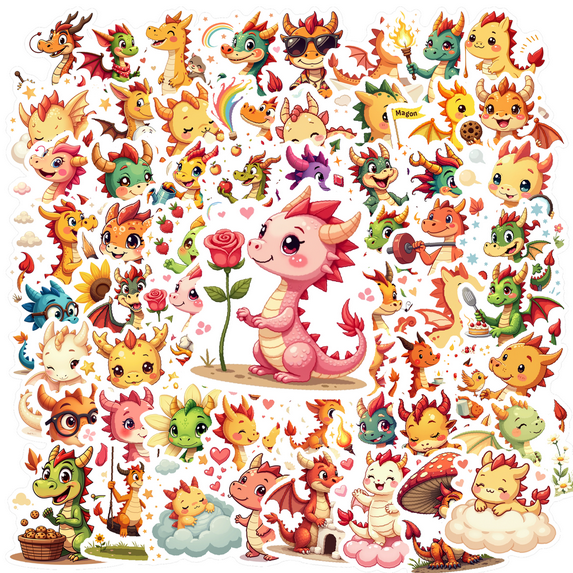 Waterproof Vinyl Stickers Dragon Colorful Cartoon Stickers for Notebooks Laptops Suitcases