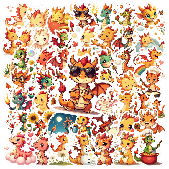 Waterproof Vinyl Stickers Dragon Colorful Cartoon Stickers for Notebooks Laptops Suitcases