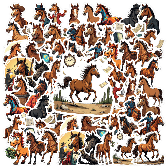 Waterproof Vinyl Stickers Horse Cartoon Stickers Diverse Colors Stickers Humorous Stickers for DIY Notebooks