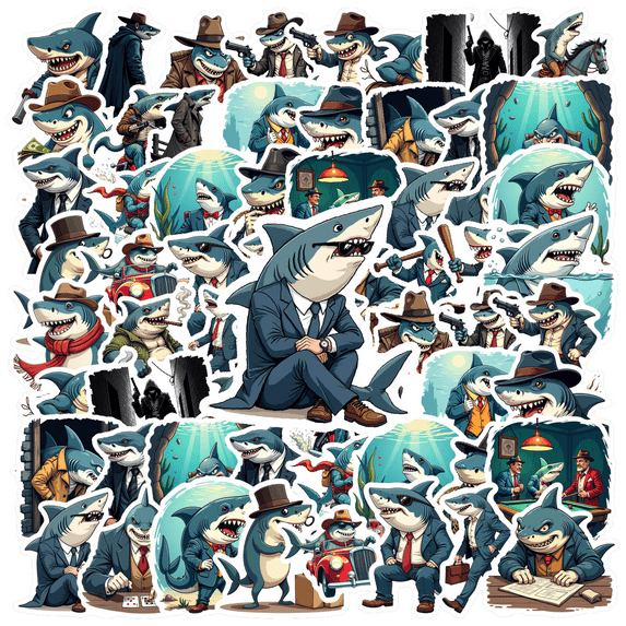 Waterproof Vinyl Stickers Shark Detective Cartoon Stickers Humor for Notebooks Luggage Instruments