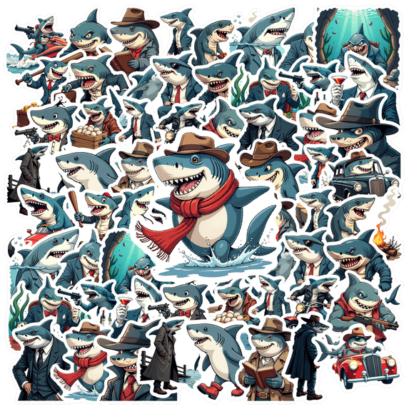 Waterproof Vinyl Stickers Shark Detective Cartoon Stickers Humor for Notebooks Luggage Instruments