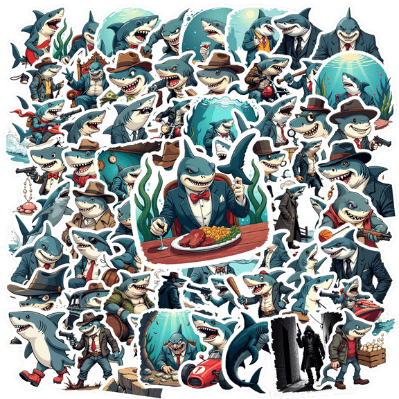 Waterproof Vinyl Stickers Shark Detective Cartoon Stickers Humor for Notebooks Luggage Instruments