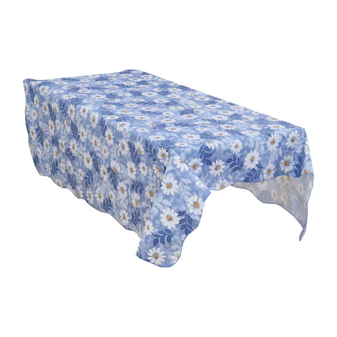 Unique Bargains Vinyl Rectangle Table Cover Blue Floral Pattern Tablecloth 41" x 60"