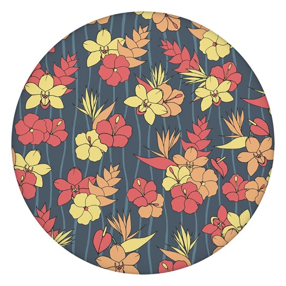 Waterproof Vinyl Tablecloth Round Fitted with Retro Daisy Graphic, Yellow Boho Aesthetic Floral Pattern, Back for Outdoor Dining