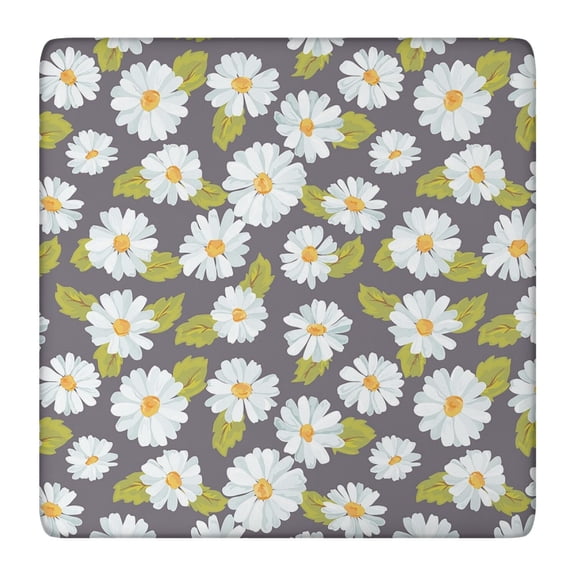 Waterproof Vinyl Tablecloth Square Fitted with Retro Daisy Graphic, Yellow Boho Aesthetic Floral Pattern, Back for Outdoor Dining