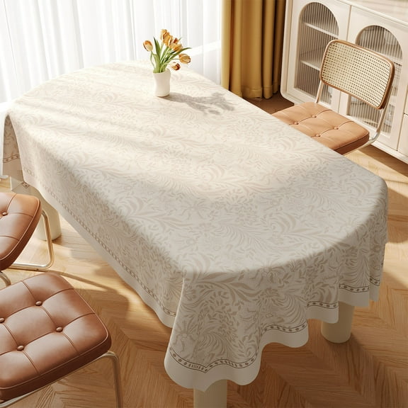 Waterproof Vinyl Tablecloths, Heavy Duty Oil Proof Spill Proof Plastic Table Cloth, Wipe Clean PVC Table Cover for Spring Indoor and Outdoor Use (Embroidery Flower, 71x47inch, Rectangle)
