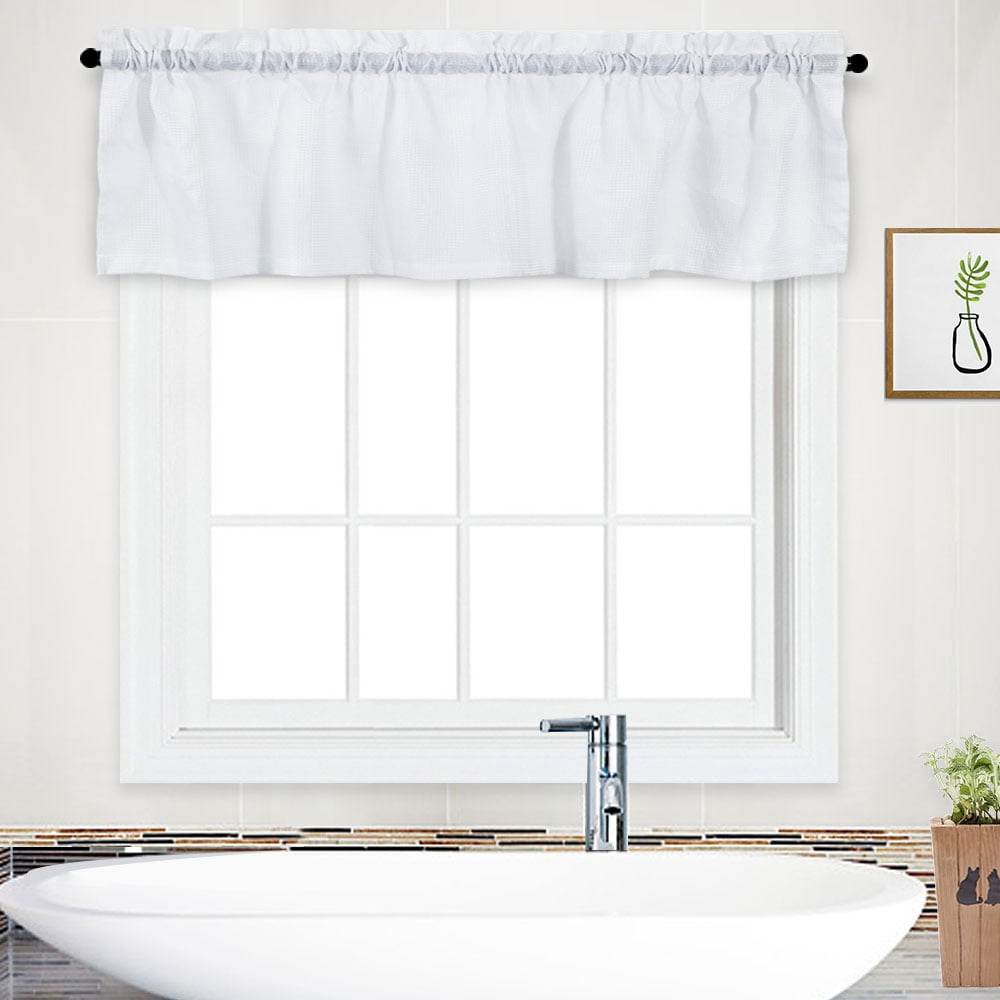 Waterproof Waffle Short Window Curtain, Woven Textured Valance for
