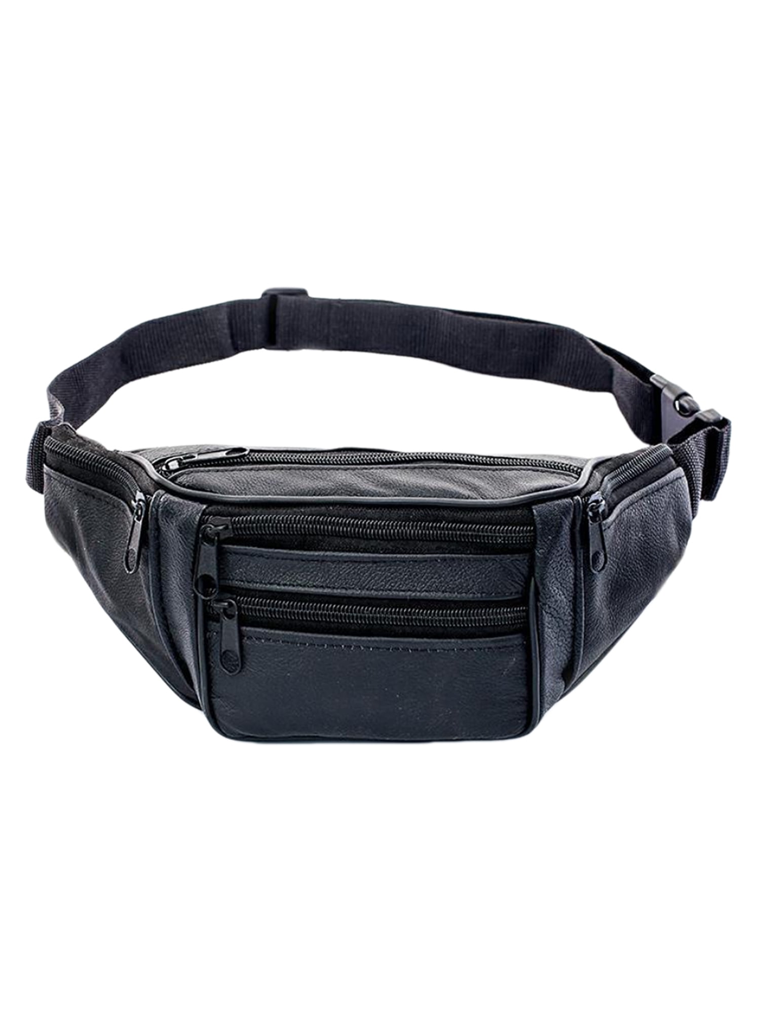 Leather Fanny Pack, TSV Waterproof Cell Phone Waist Bag with 7 Zipper  Pockets for Men Women, Adjustable Bum Packs, Black 