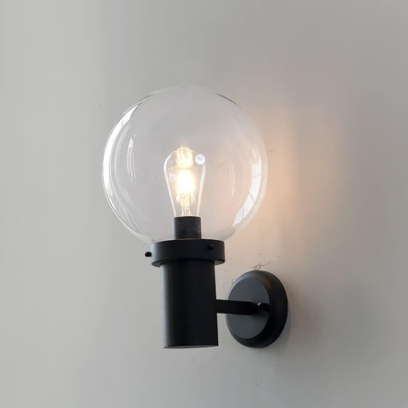 Waterproof Wall Light Globe Glass Wall Sconce Lamp, Black Metal Wall Mount Lighting Fixture Indoor/Outdoor Wall Lamps for Bedroom Bathroom Foyer Porch, E27 Socket