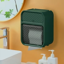 Waterproof Wall-Mounted Bathroom Tissue Box - Sealed Design Toilet Paper Roll Storage Rack, Double-Layer for Extra Capacity & Privacy, Easy Punch Installation Green