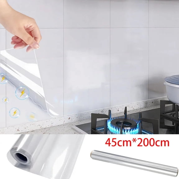 Waterproof Wall Stickers Transparent Adhesive Wall Wallpaper Electrostatic Adsorption Kitchen Oil Pollution Prevention Sticker