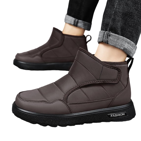 Waterproof Warm Ankle Boots, Mens Snow Boots Waterproof Winter Boots for Men Fur Lined Warm Ankle Boots Hook & Loop Closure Slip On Outdoor Boot Comfortable Walking Shoes, Brown US-7/EU-39