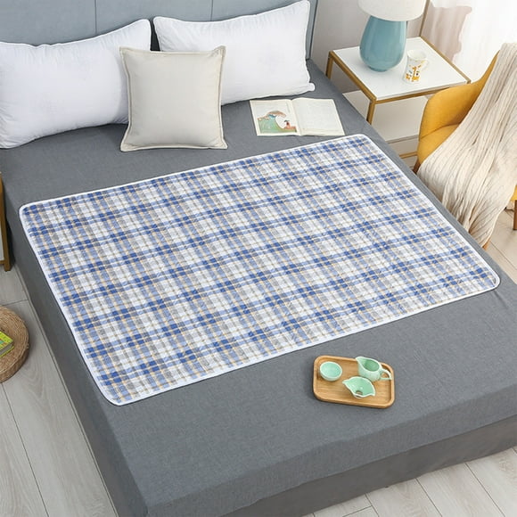 Waterproof Washable Large Bed Pad for Incontinence Protection, Elderly Care & Menstrual Use, Ultrasonic Quilting, 4-Layer Absorbent, Non-Slip, Machine Washable, 150x100cm, Blue, Cotton