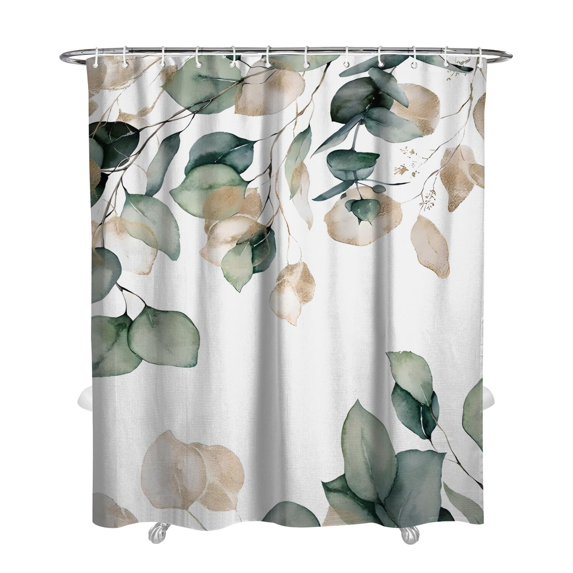 Waterproof Watercolor Plant Shower Curtain 72x84 Inch Leaves with Floral Polyester Unique Shower Curtain for Bathroom Hotel Home Decor with 12 Plastic Hooks