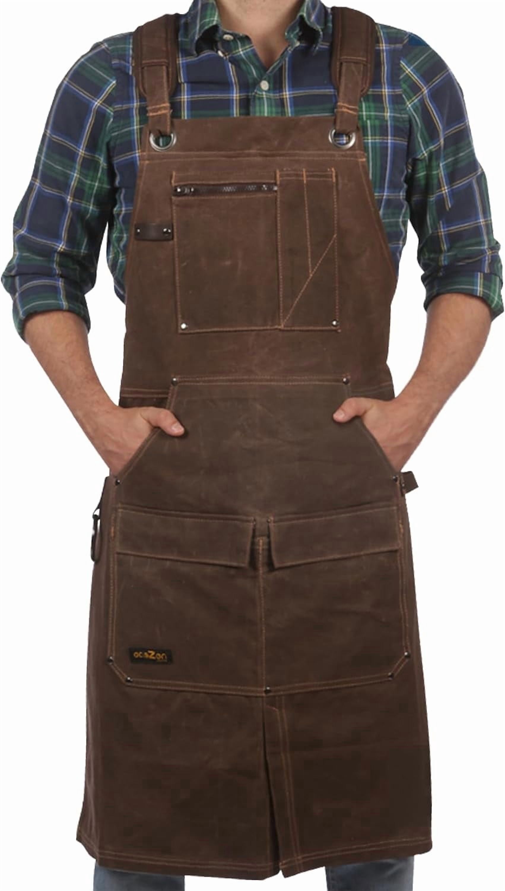 Brown Waxed Canvas Gardening & Work Apron with Waterproof, Fully Adjustable, Durable, Comfortable Protection