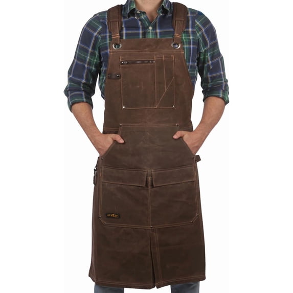 Brown Waxed Canvas Gardening & Work Apron with Waterproof, Fully Adjustable, Durable, Comfortable Protection