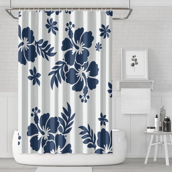 Waterproof White Hibiscus Flower Petals-01 Shower Curtain 72x72 Inch Boho Style Polyester Unique Shower Curtain for Bathroom Hotel Home Decor with 12 Plastic Hooks