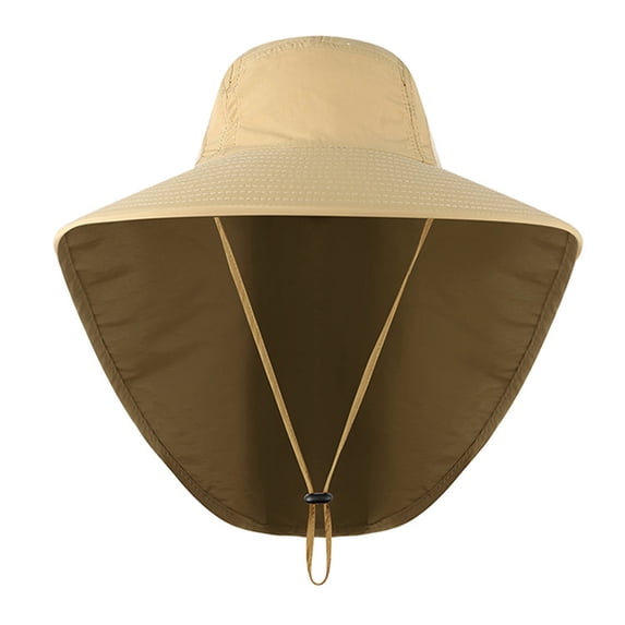 Waterproof Wide Brim Fishing Hat with Neck Flap Breathable Outdoor Sun Protection Cap for Hiking Khaki