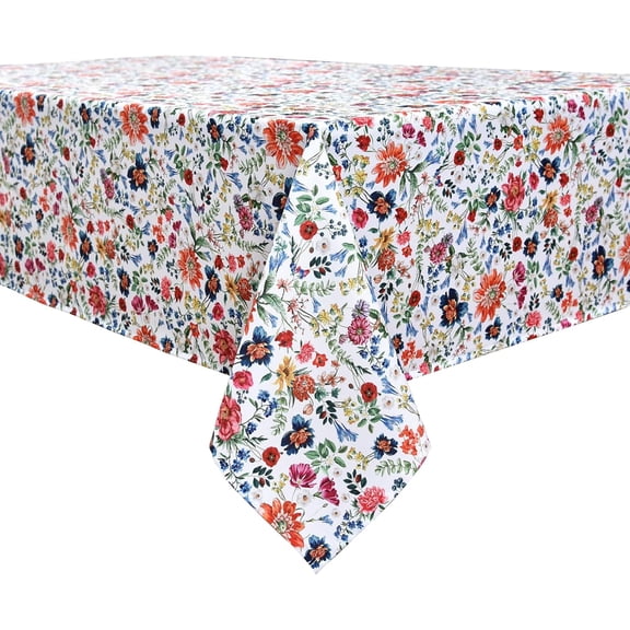 Waterproof Wildflower Boho Tablecloth 60x84 inch for Rectangle Tables - Wrinkle Resistant Digital Print Floral Table Cloth - Farmhouse Table Cover for Kitchen Parties Picnics Dining Occasion