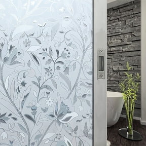 Waterproof Window Film Glass Privacy Film PVC Decorative Flower Removable Window Sticker Anti UV Home Bathroom Office Decor, 17" x 40"