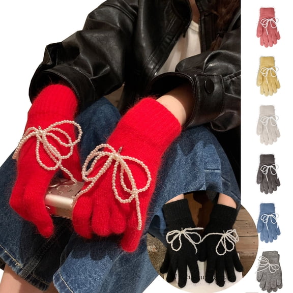 Waterproof & Windproof -30°F Winter Gloves for Men/Women Winter Warm Pearl Bow Furry Winter Warm Cycling Gloves Christmas Gift