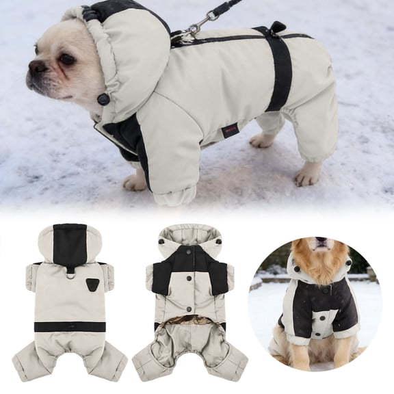Waterproof Windproof Full Body Dog Snowsuit with Hood and Adjustable Front Fit, Warm Winter Jacket for Cold Weather Walks