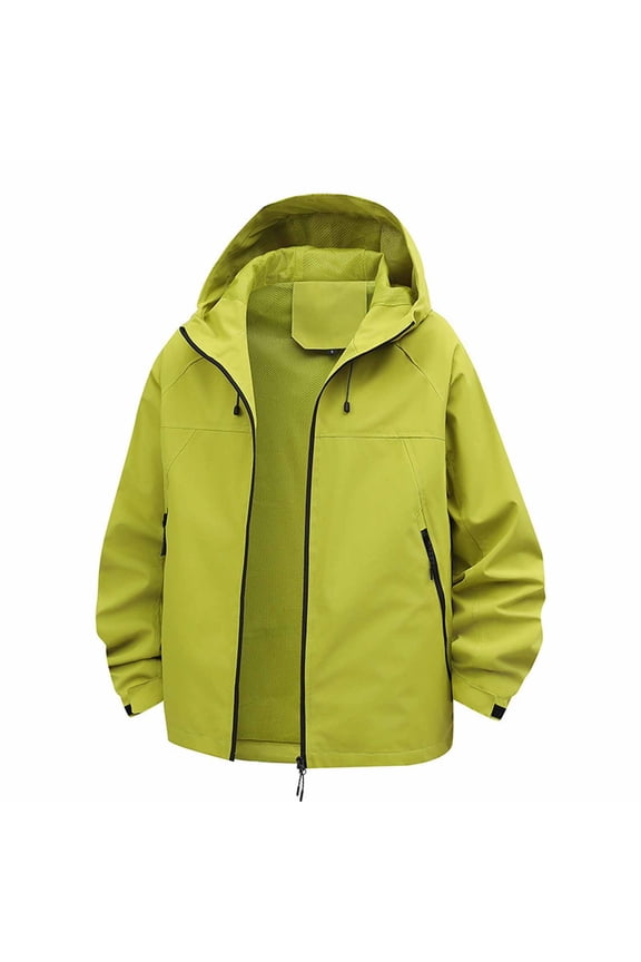 Waterproof Windproof Jackets Womens Full-zip Outdoors Hiking Hooded Windbreaker Coat with Pockets Plus Size (2XL, Green)