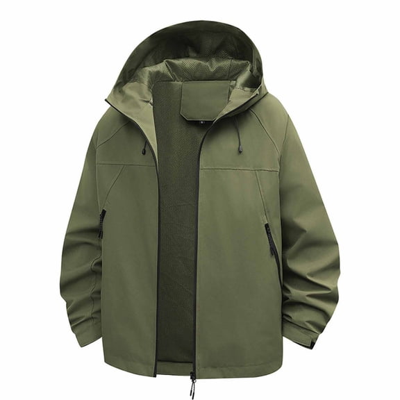 Waterproof Windproof Jackets Womens Full-zip Outdoors Hiking Hooded Windbreaker Coat with Pockets Plus Size (3XL, Army Green)